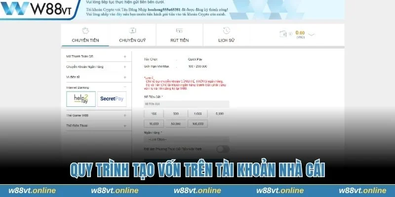 Quy trình nạp tiền W88 nhanh chóng với 4 cách thức